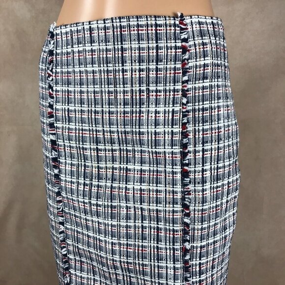 J.CREW Cotton Navy/White Tweed Pencil Skirt Size 0 - Picture 8 of 8